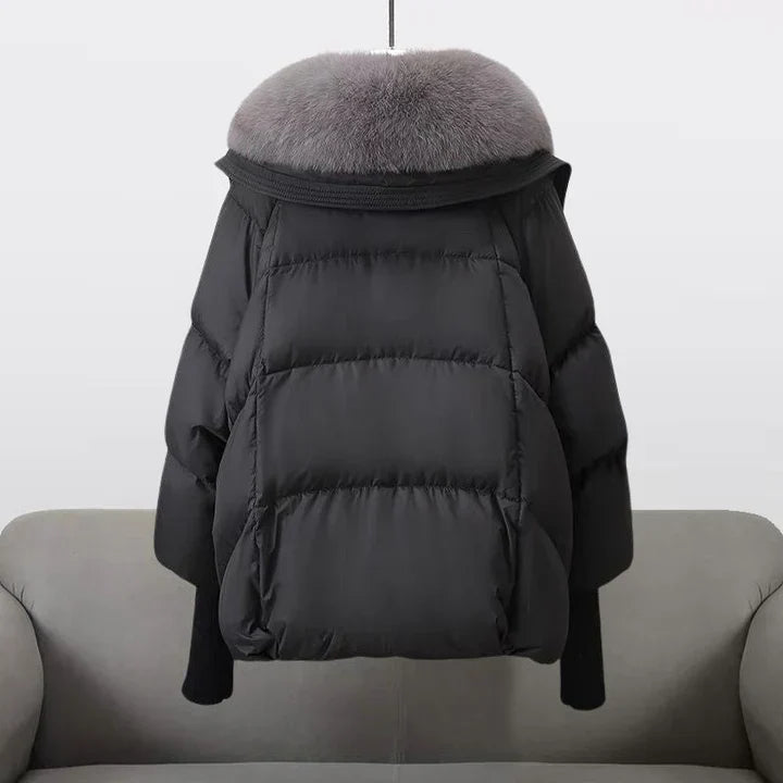 Arctic Luxe - Elegant Puffer Jacket with Faux Fur Collar