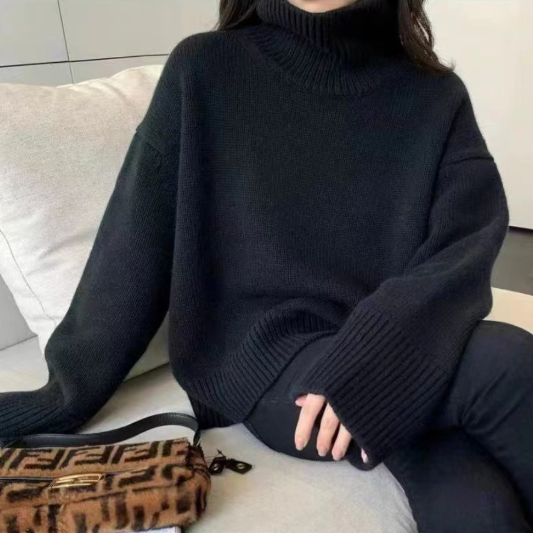 Ecru Elegance - Luxe Oversized Turtleneck Knit