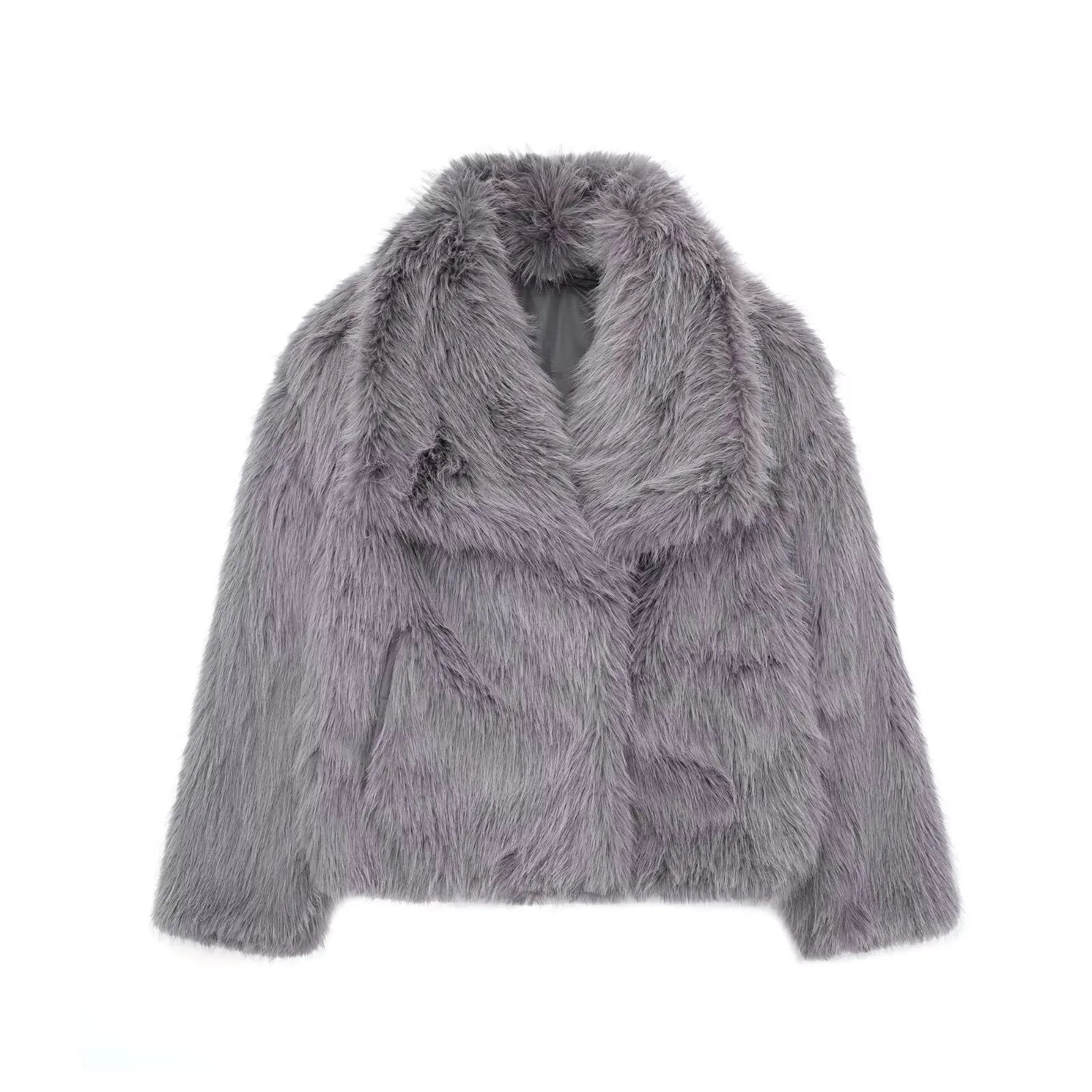 Vivre Élégant - Luxe Cropped Faux Fur Jas met Reverskraag
