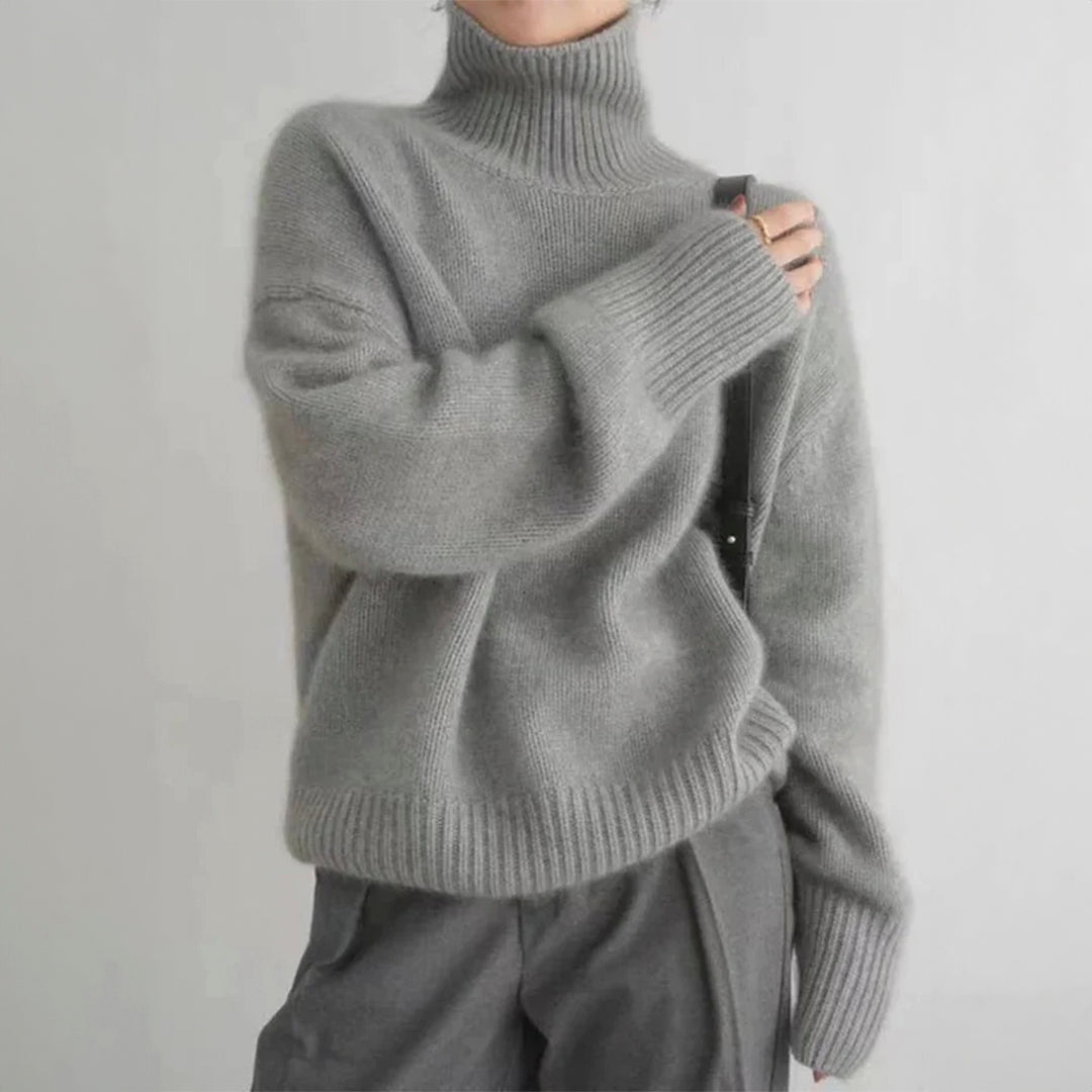 Ecru Elegance - Luxe Oversized Turtleneck Knit