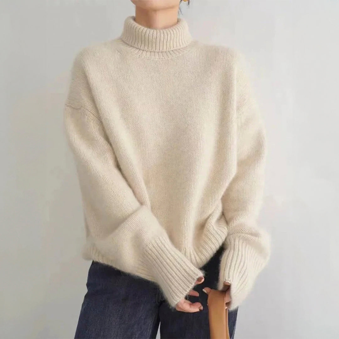 Ecru Elegance - Luxe Oversized Turtleneck Knit