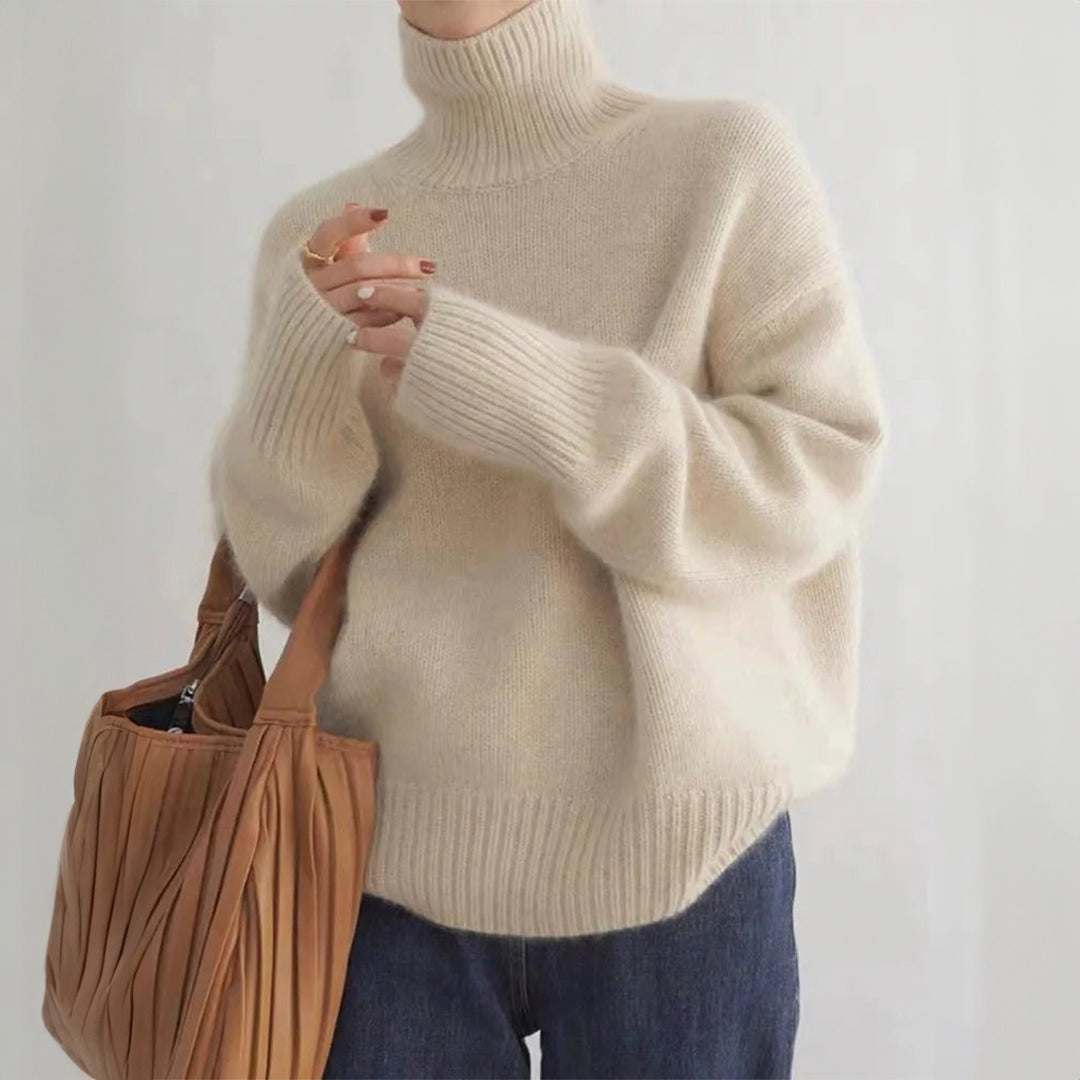 Ecru Elegance - Luxe Oversized Turtleneck Knit